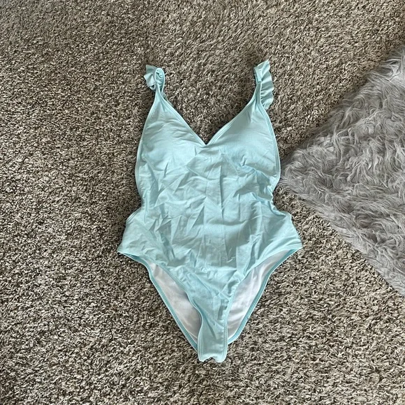 SHEIN Light Blue Ruffle One-Piece Swimsuit - Picture 1 of 8